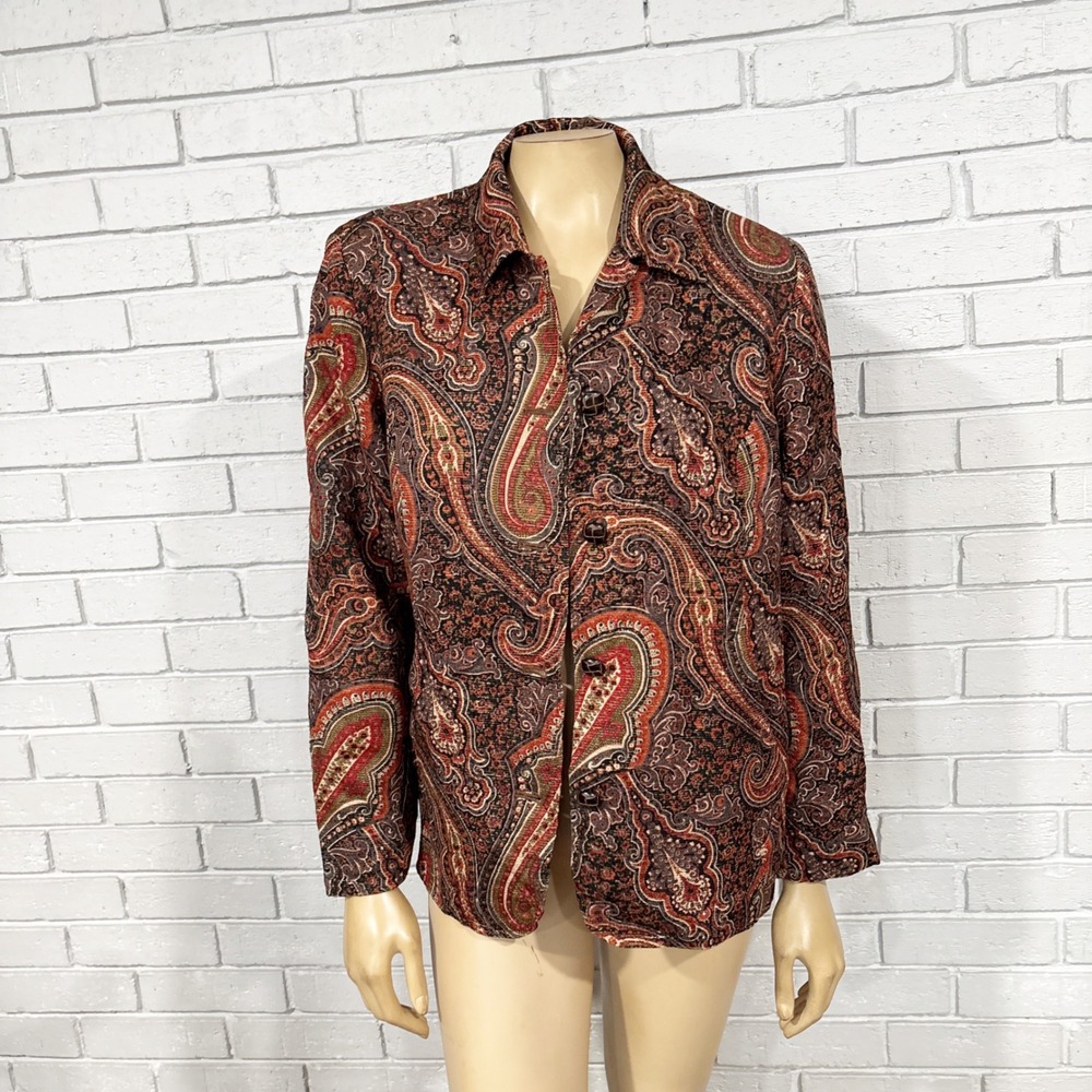 Vintage Coldwater Creek Womens Paisley Tapestry Jacket Rust‎ Multicolor Size M